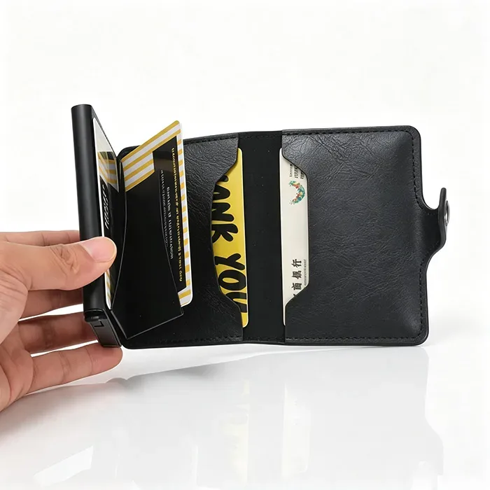 Hot style factory direct selling automatic pop-up PU leather RFID blocking card anti-theft card holder