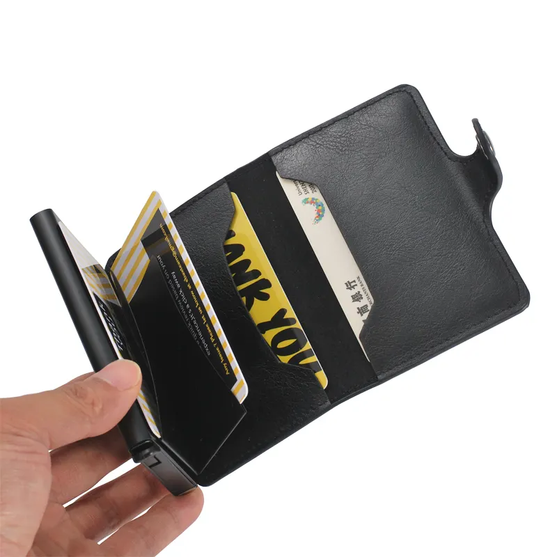 Hot style factory direct selling automatic pop-up PU leather RFID blocking card anti-theft card holder